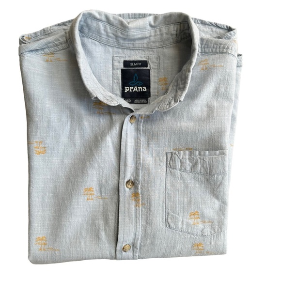 PrAna Mens 100% Organic Cotton Slim Fit‎ Short Sleeve Button Down Shirts Size M - Picture 10 of 10